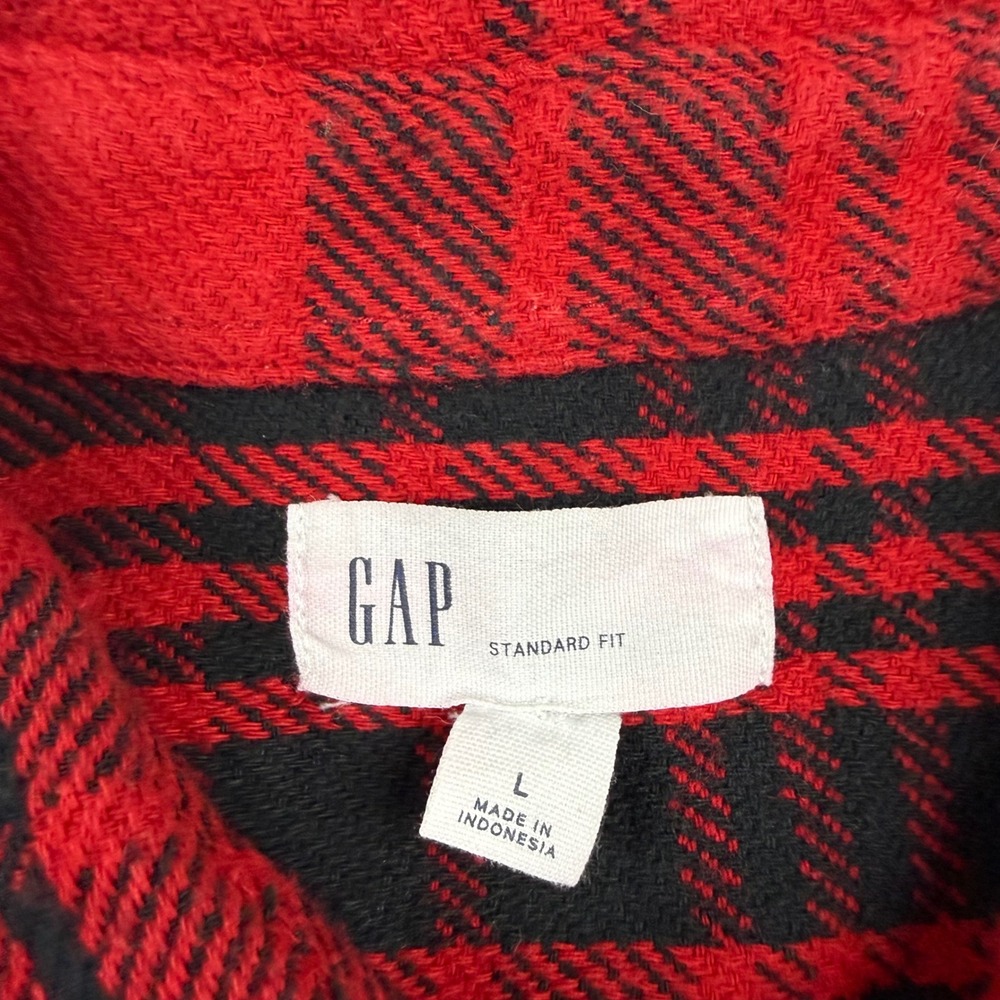 GAP Flannel‎ Shirt Mens Large Red Black Plaid Excellent Standard Fit Button Down - Picture 3 of 7